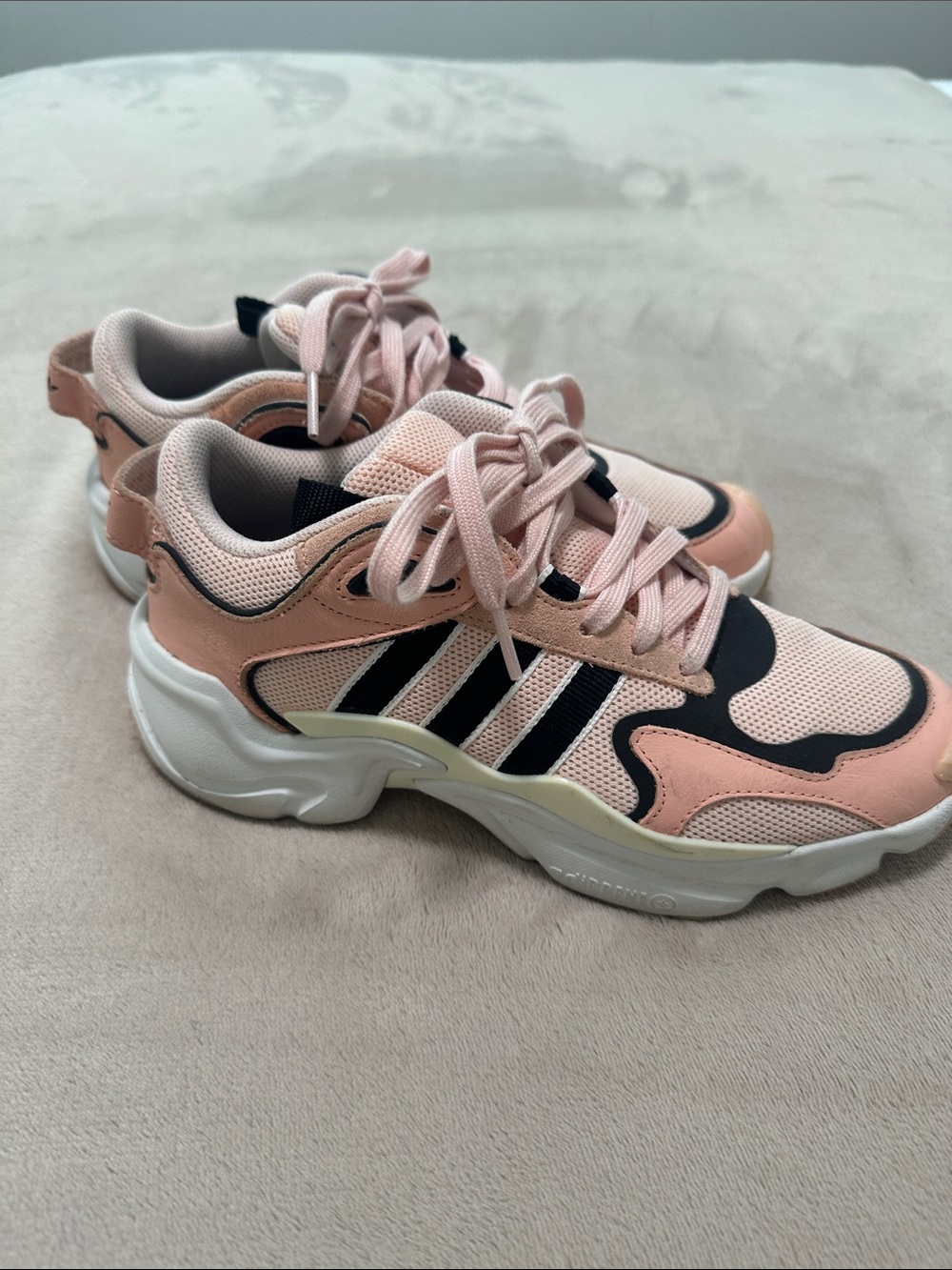 adidas Women’s Blush Pink and Black Lace-Up Chunky Sneakers